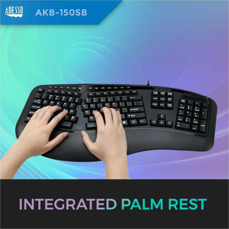 Adesso Desktop Ergonomic Smart Card Reader Keyboard (TAA Compliant) — AKB-150SB-TAA