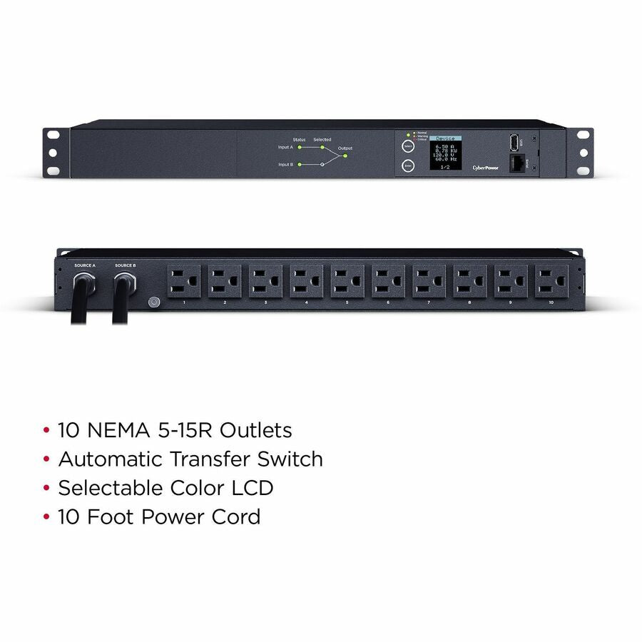 CyberPower PDU24001 Single Phase 100 - 120 VAC 15A Metered ATS PDU — PDU24001