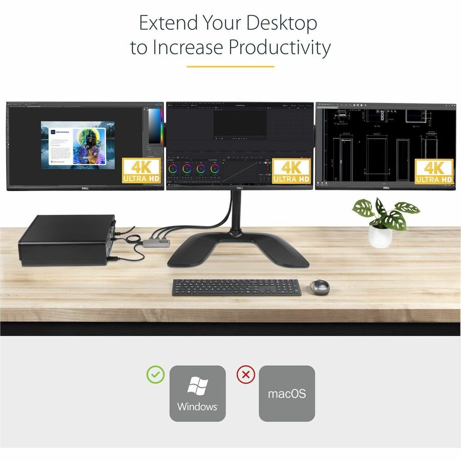 StarTech.com 3-Port MST Hub, DisplayPort to Triple 4K 60Hz HDMI, DP 1.4 Multi-Monitor Adapter, Windows Only — MST14DP123HD