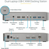 StarTech.com Dual-Laptop USB-C KVM Docking Station, Dual Monitor 4K 60Hz DisplayPort KVM Dock, 5x USB Hub, GbE, 90W/45W PD, Windows/Mac — 129N-USBC-KVM-DOCK