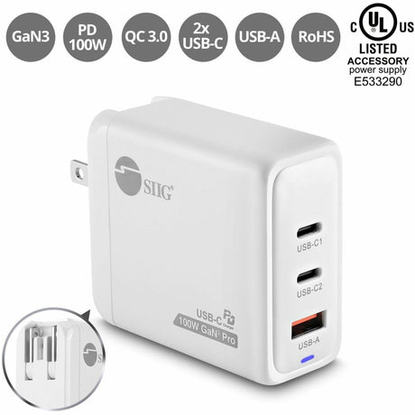SIIG 100W GaN PD Combo Charger - 2C1A — AC-PW1Z11-S1