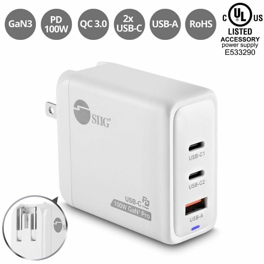 SIIG 100W GaN PD Combo Charger - 2C1A — AC-PW1Z11-S1