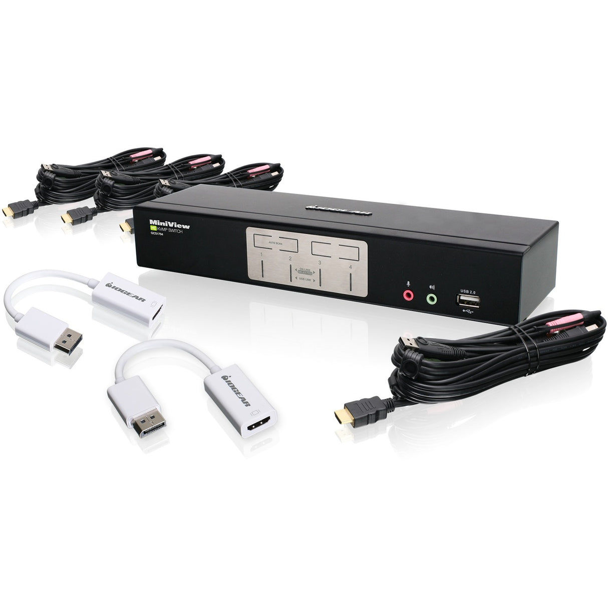 IOGEAR 4-Port HDMI KVMP with DisplayPort Adapters Bundle — GCS1794DPKIT