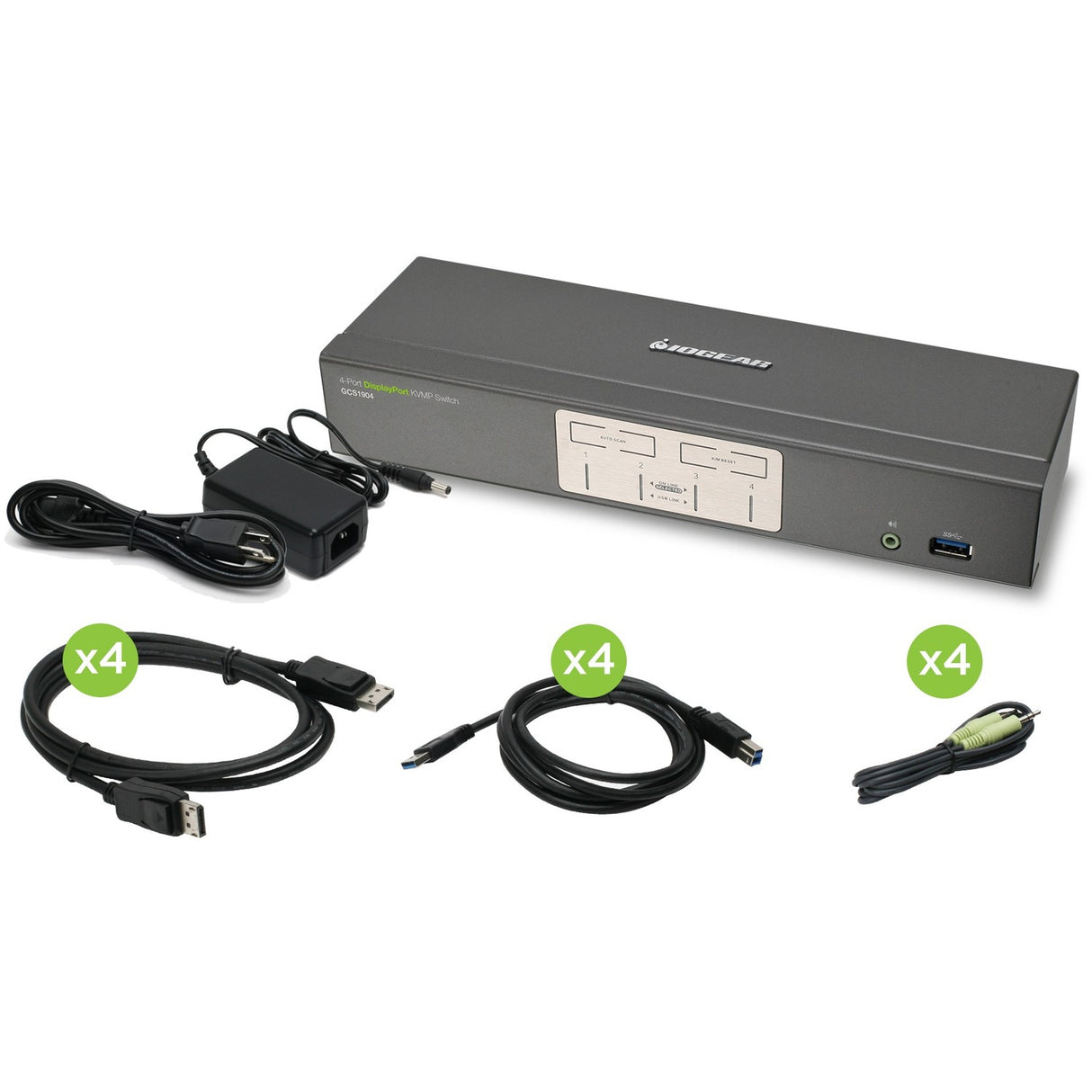 IOGEAR 4-Port DisplayPort KVMP Switch with USB 3.0 Hub (TAA Compliant) — GCS1904