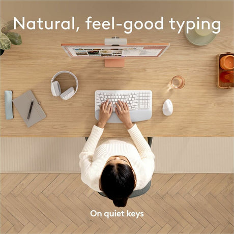 Logitech Wave Keys for Mac, Wireless Ergonomic Keyboard with Cushioned Palm Rest, Comfortable Natural Typing, Bluetooth Keyboard, Easy-Switch, Optimized for Mac, Apple, iPad, Off-white — 920-012402