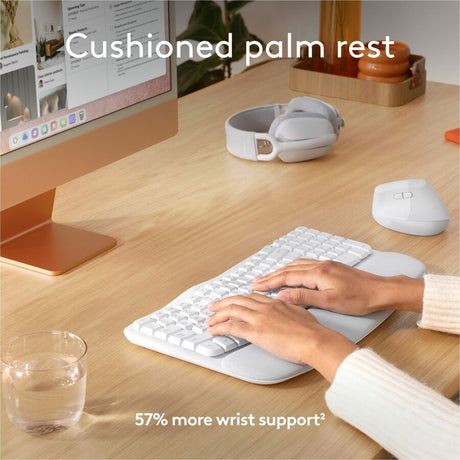 Logitech Wave Keys for Mac, Wireless Ergonomic Keyboard with Cushioned Palm Rest, Comfortable Natural Typing, Bluetooth Keyboard, Easy-Switch, Optimized for Mac, Apple, iPad, Off-white — 920-012402