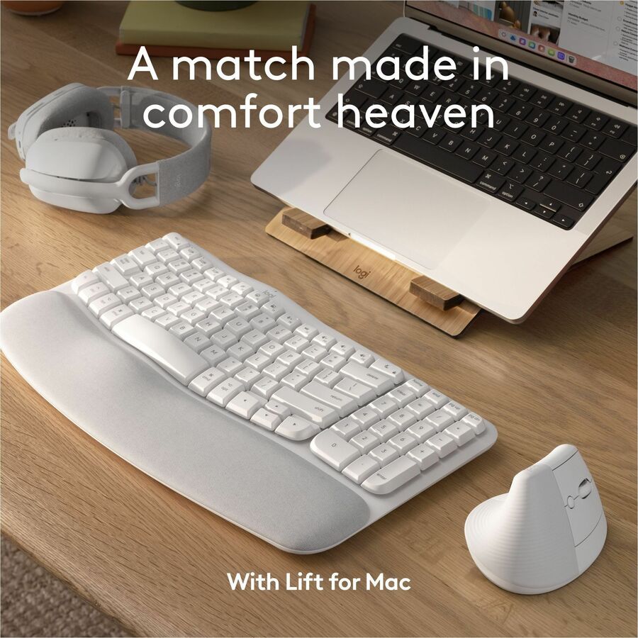Logitech Wave Keys for Mac, Wireless Ergonomic Keyboard with Cushioned Palm Rest, Comfortable Natural Typing, Bluetooth Keyboard, Easy-Switch, Optimized for Mac, Apple, iPad, Off-white — 920-012402