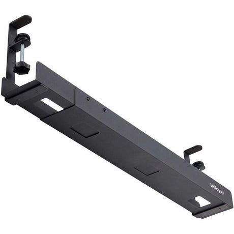 StarTech.com Under Desk Cable Management Tray, Length Adjustable, Clamp-On Installation, No Drilling Required, Black — CALB-DESK-CABLE-TRAY