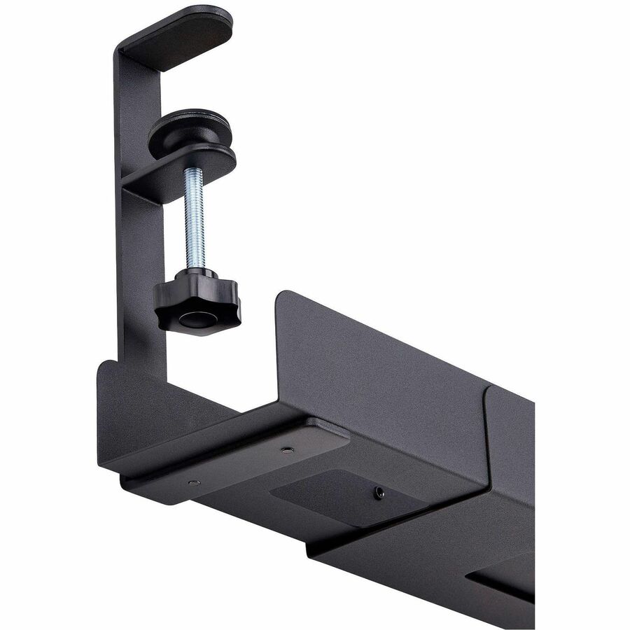 StarTech.com Under Desk Cable Management Tray, Length Adjustable, Clamp-On Installation, No Drilling Required, Black — CALB-DESK-CABLE-TRAY