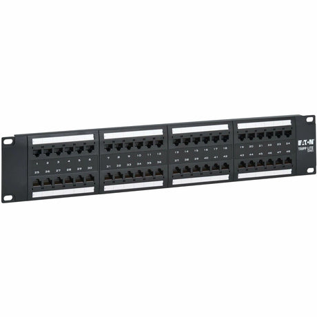 Eaton Tripp Lite Series 48-Port Cat6 Patch Panel - 4PPoE Compliant, 110/Krone, 568A/B, RJ45 Ethernet, 2U Rack-Mount, Black, TAA — N252-P48