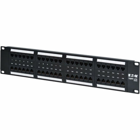 Eaton Tripp Lite Series 48-Port Cat6 Patch Panel - 4PPoE Compliant, 110/Krone, 568A/B, RJ45 Ethernet, 2U Rack-Mount, Black, TAA — N252-P48