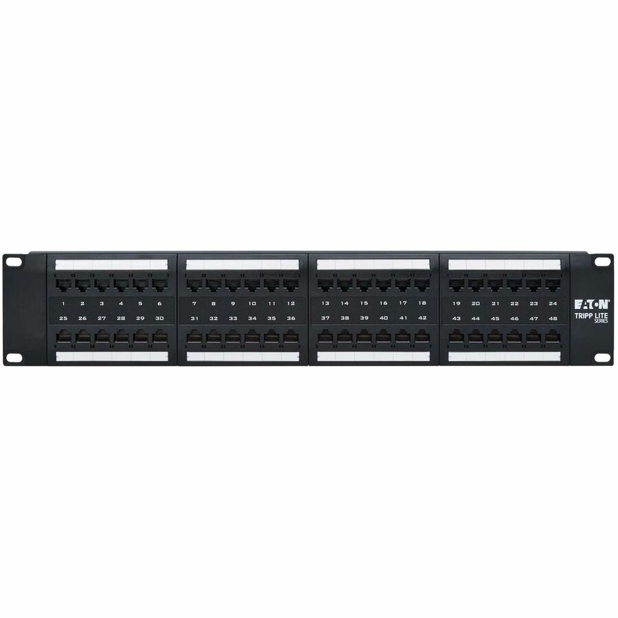 Eaton Tripp Lite Series 48-Port Cat6 Patch Panel - 4PPoE Compliant, 110/Krone, 568A/B, RJ45 Ethernet, 2U Rack-Mount, Black, TAA — N252-P48