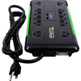 Plugable 12 Outlet Power Strip 4320 Joules Surge Protection, Built-in 10.5W 2-Port USB Charger for Android and Apple Phones, Mobile Devices, 6 Foot Cord — PS12-USB2B