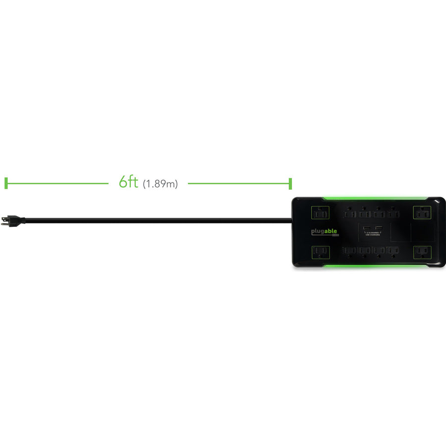 Plugable 12 Outlet Power Strip 4320 Joules Surge Protection, Built-in 10.5W 2-Port USB Charger for Android and Apple Phones, Mobile Devices, 6 Foot Cord — PS12-USB2B