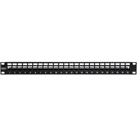 TRENDnet 24-Port Blank Keystone Shielded 1U Patch Panel, 1U 19" Rackmount Housing, Protects Against EMI/RFI Noise, Recommended With TC-K06C6A Cat6A Keystone Jacks (Sold Separately), Black, TC-KP24S