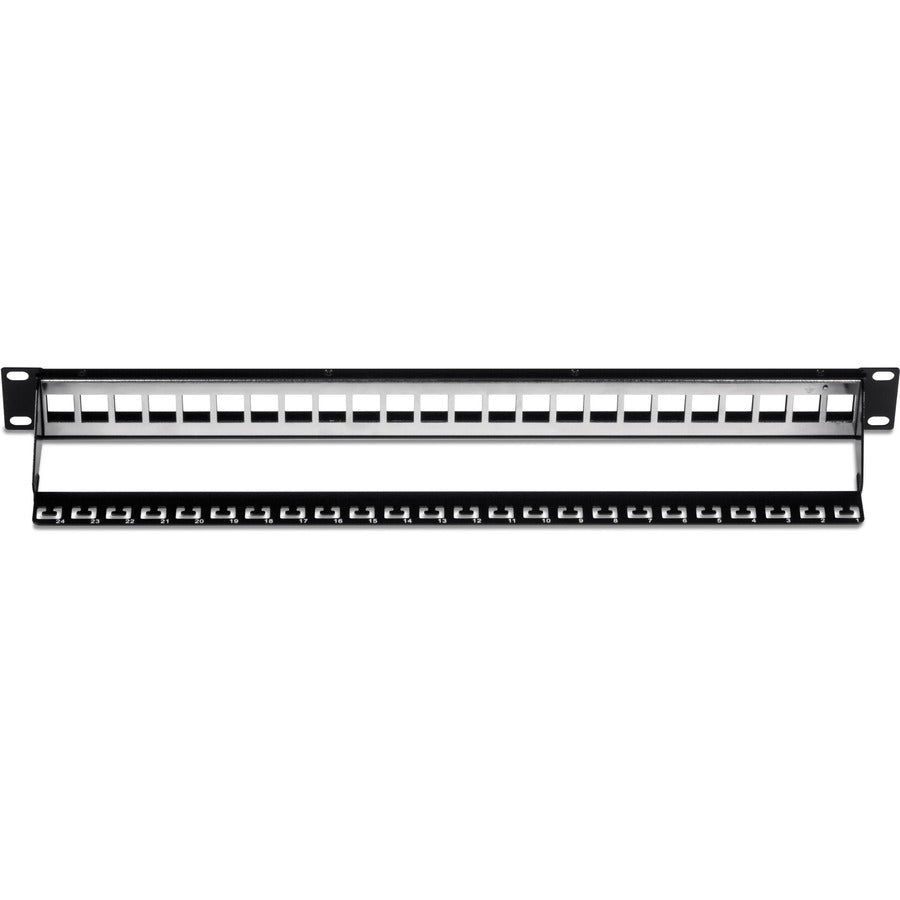TRENDnet 24-Port Blank Keystone Shielded 1U Patch Panel, 1U 19" Rackmount Housing, Protects Against EMI/RFI Noise, Recommended With TC-K06C6A Cat6A Keystone Jacks (Sold Separately), Black, TC-KP24S