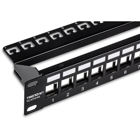 TRENDnet 24-Port Blank Keystone Shielded 1U Patch Panel, 1U 19" Rackmount Housing, Protects Against EMI/RFI Noise, Recommended With TC-K06C6A Cat6A Keystone Jacks (Sold Separately), Black, TC-KP24S