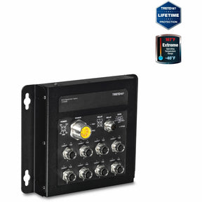 TRENDnet 8-Port Industrial EN50155 M12 Gigabit PoE+ Railway Switch; PoE Power Budget 200W@48Vdc; 100W@24Vdc; M23 Power Interface; Lifetime Protection; TI-TPG80