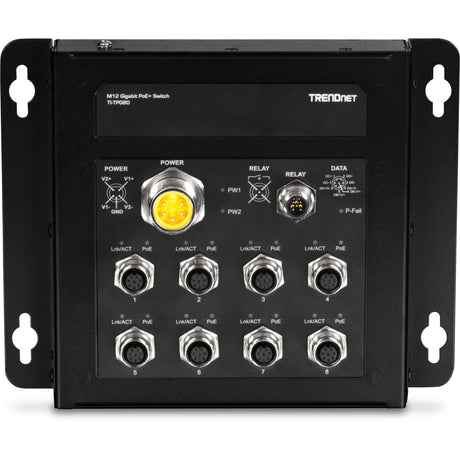 TRENDnet 8-Port Industrial EN50155 M12 Gigabit PoE+ Railway Switch; PoE Power Budget 200W@48Vdc; 100W@24Vdc; M23 Power Interface; Lifetime Protection; TI-TPG80