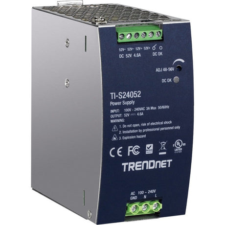 TRENDnet 240W, 52V DC, 4.61A AC to DC DIN-Rail Power Supply, TI-S24052, Industrial Power Supply with Built-In Power Factor Controller Function, Silver — TI-S24052