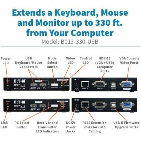 Eaton Tripp Lite Series KVM Extender with VGA and USB Connections, Up to 330 ft. — B013-330-USB
