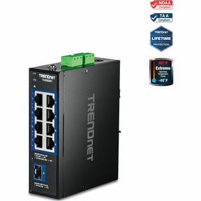TRENDnet 9-Port Industrial 2.5G DIN-Rail Switch with 10G SFP+ Port, TI-G5091, 8 x 2.5G Ports, 1 x 10G SFP+ Port, 60Gbos, NDAA TAA Compliant, Lifetime Protection — TI-G5091