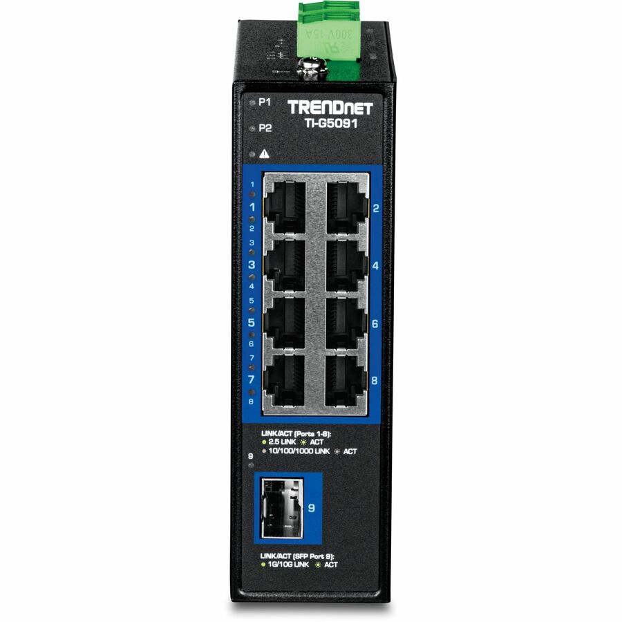 TRENDnet 9-Port Industrial 2.5G DIN-Rail Switch with 10G SFP+ Port, TI-G5091, 8 x 2.5G Ports, 1 x 10G SFP+ Port, 60Gbos, NDAA TAA Compliant, Lifetime Protection — TI-G5091