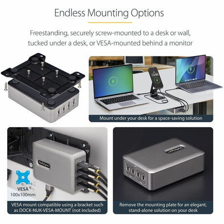 StarTech.com 4-Port Multi-Device USB-C Charger, 240W Total, Single Port 140W EPR, Screw Locking Ports, Ideal for Boardrooms — 424DNA-USB-C-CHARGER
