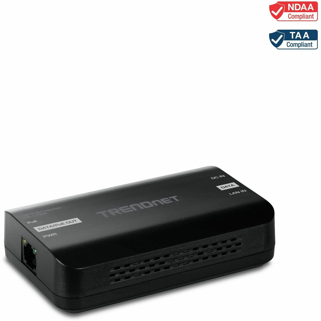 TRENDnet 10G PoE+ Injector, TPE-315GI, Convert Non-PoE Port to a PoE+ Port, PoE (15.4W) or PoE+ (30W), 10GBASE-T Compliant, Up to 100m (328 ft.), Black — TPE-315GI