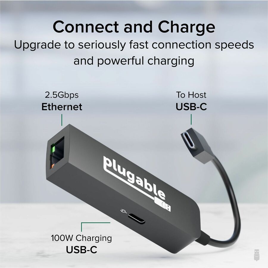 Plugable USB C to Ethernet Adapter 2.5Gb with 100W USB-C PD Charging, 2.5 Gigabit Type C USB Ethernet Adapter — USBC-E2500PD