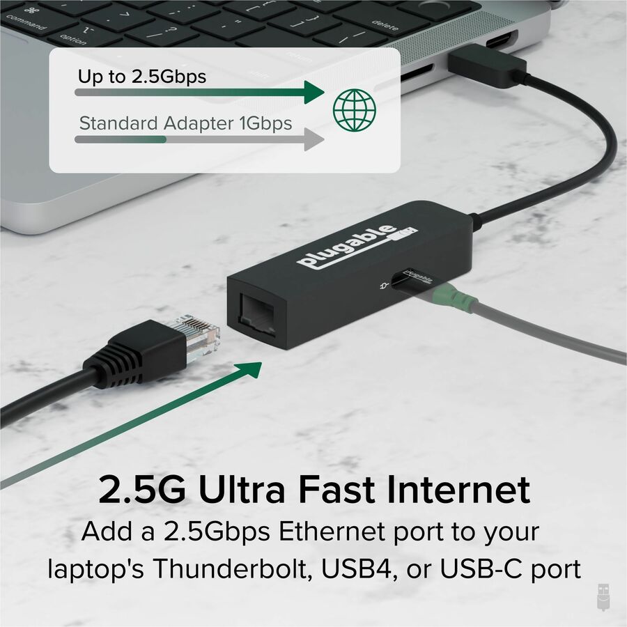 Plugable USB C to Ethernet Adapter 2.5Gb with 100W USB-C PD Charging, 2.5 Gigabit Type C USB Ethernet Adapter — USBC-E2500PD