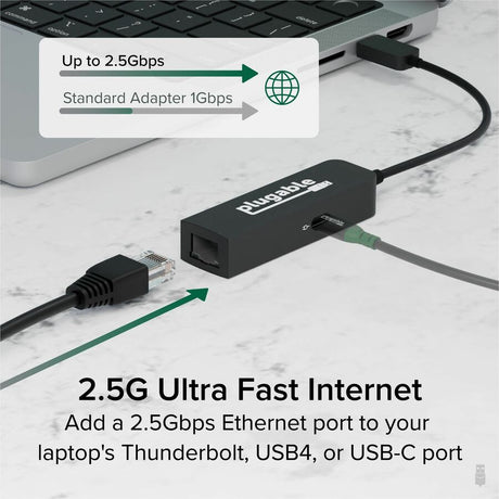 Plugable USB C to Ethernet Adapter 2.5Gb with 100W USB-C PD Charging, 2.5 Gigabit Type C USB Ethernet Adapter — USBC-E2500PD