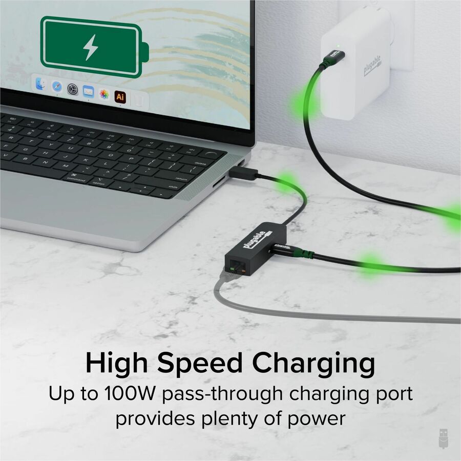 Plugable USB C to Ethernet Adapter 2.5Gb with 100W USB-C PD Charging, 2.5 Gigabit Type C USB Ethernet Adapter — USBC-E2500PD