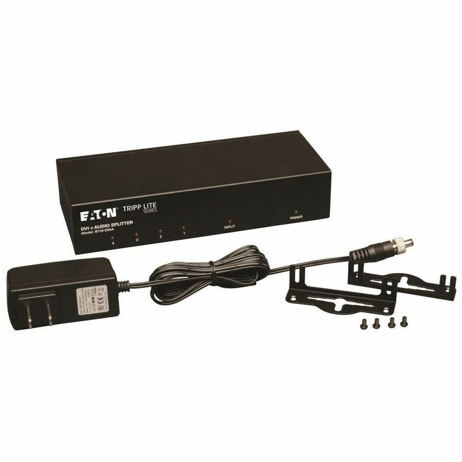 Eaton Tripp Lite Series 4-Port DVI Splitter with Audio and Signal Booster - Single-Link DVI-I, 1920 x 1200 (1080p) @ 60 Hz, TAA — B116-004A
