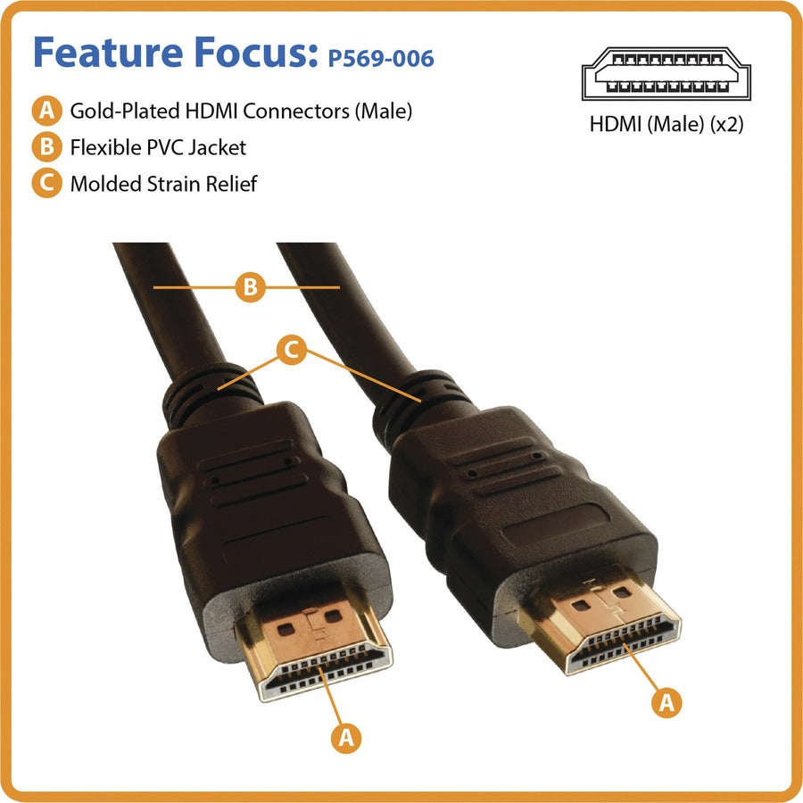 Eaton Tripp Lite Series High Speed HDMI Cable with Ethernet, UHD 4K, Digital Video with Audio (M/M), 16 ft. (4.88 m) — P569-016
