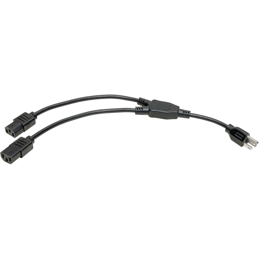 Eaton Tripp Lite Series Power Cord Splitter, C14 to 2xC13 PDU Style - 10A, 250V, 18 AWG, 18-in. (45.72 cm), Black — P004-18N-2C13