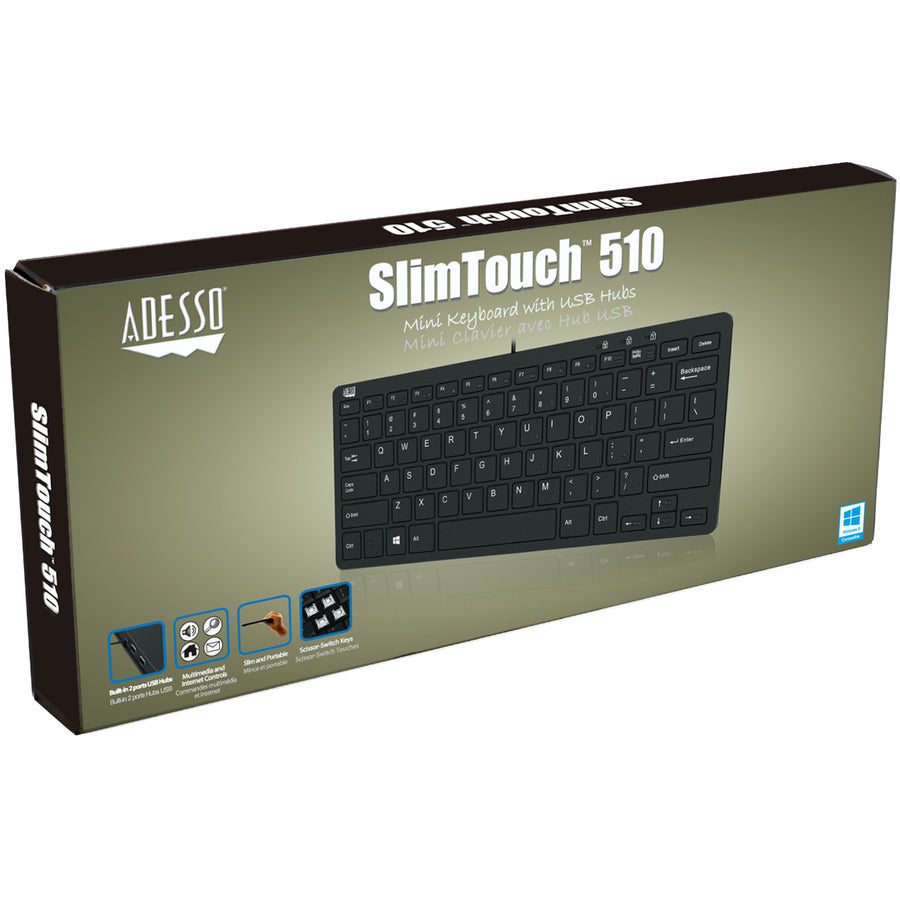 Adesso Mini Keyboard with USB Hubs — AKB-510HB