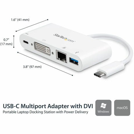 StarTech.com USB C Multiport Adapter to DVI-D (Digital) Video - 60W PD Passthrough/GbE/USB-A - Portable USB Type-C/Thunderbolt 3 Mini Dock — DKT30CDVPD