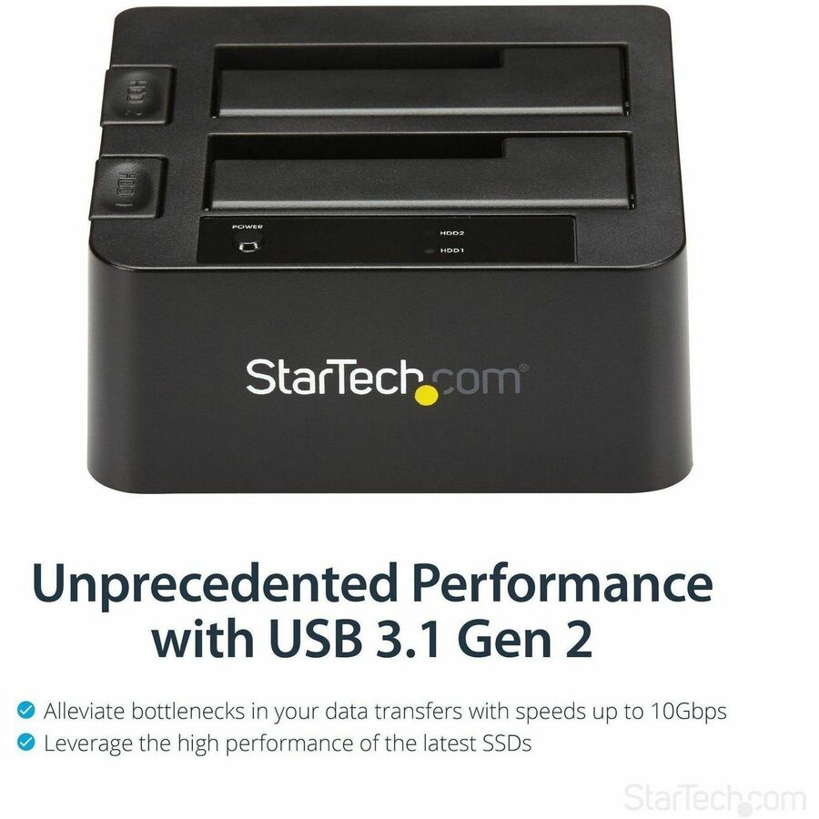 StarTech.com Dual-Bay USB 10Gbps to SATA Hard Drive Docking Station, 2.5/3.5" SATA I/II/III, SSD/HDD Dock, USB Hard Drive Bay, Top-Loading — SDOCK2U313
