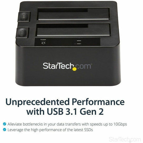 StarTech.com Dual-Bay USB 10Gbps to SATA Hard Drive Docking Station, 2.5/3.5" SATA I/II/III, SSD/HDD Dock, USB Hard Drive Bay, Top-Loading — SDOCK2U313