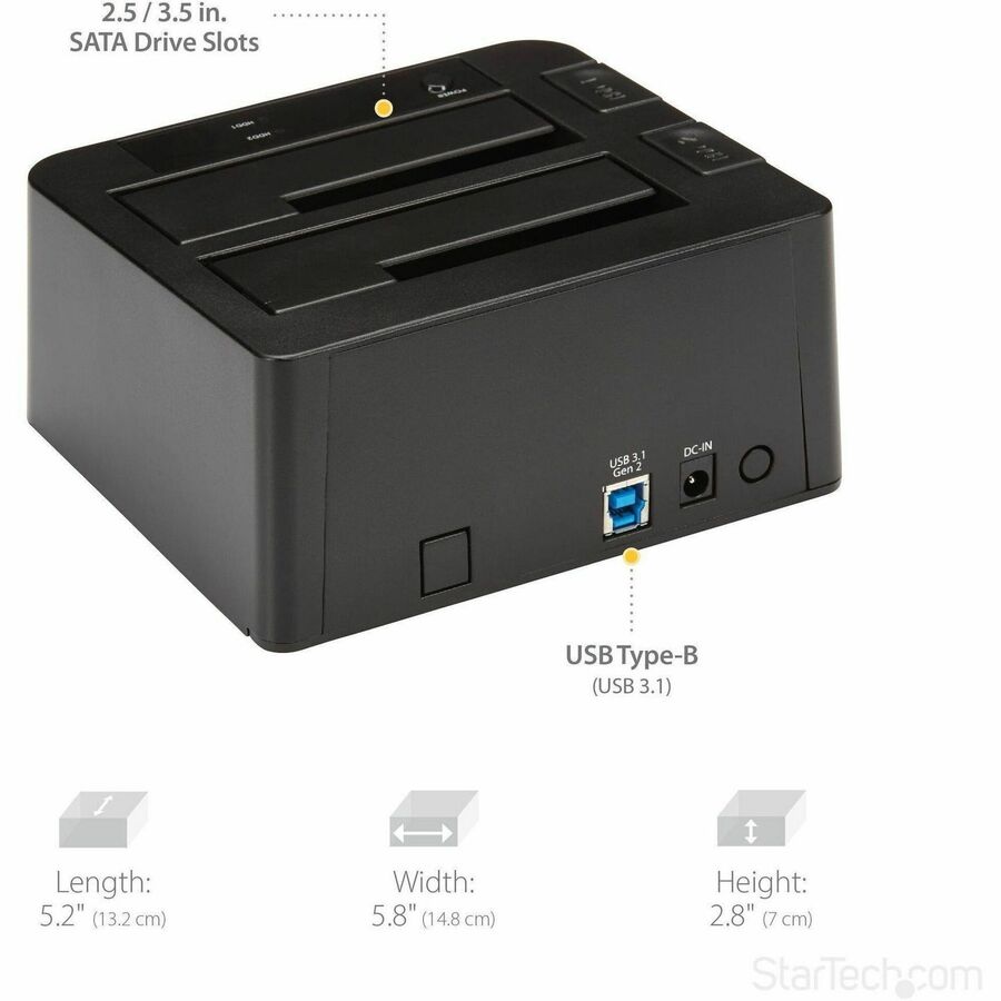 StarTech.com Dual-Bay USB 10Gbps to SATA Hard Drive Docking Station, 2.5/3.5" SATA I/II/III, SSD/HDD Dock, USB Hard Drive Bay, Top-Loading — SDOCK2U313
