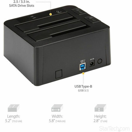 StarTech.com Dual-Bay USB 10Gbps to SATA Hard Drive Docking Station, 2.5/3.5" SATA I/II/III, SSD/HDD Dock, USB Hard Drive Bay, Top-Loading — SDOCK2U313