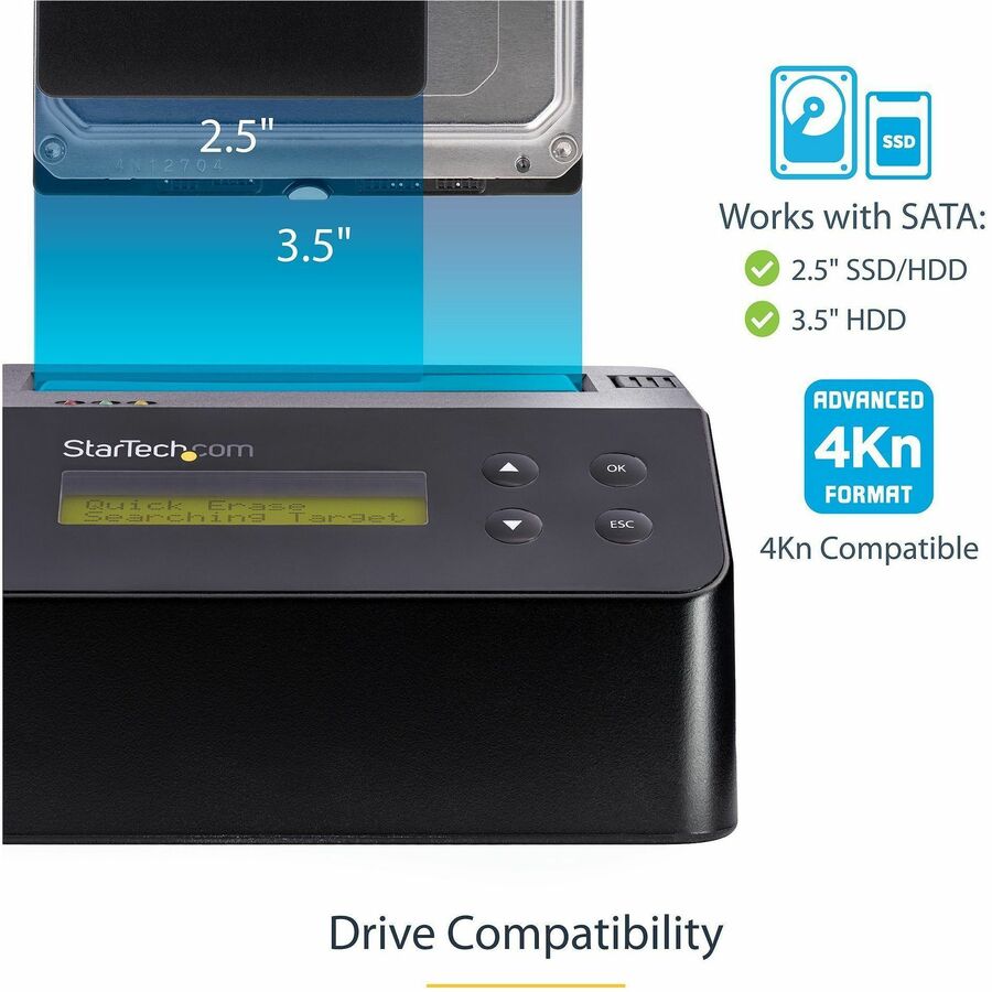 StarTech.com Hard Drive Eraser, Standalone HDD/SSD Sanitizer, 4Kn, Secure Erase Hard Disk Wiper Dock, Hardware Erasing Tool, TAA Compliant — SDOCK1EU3P2