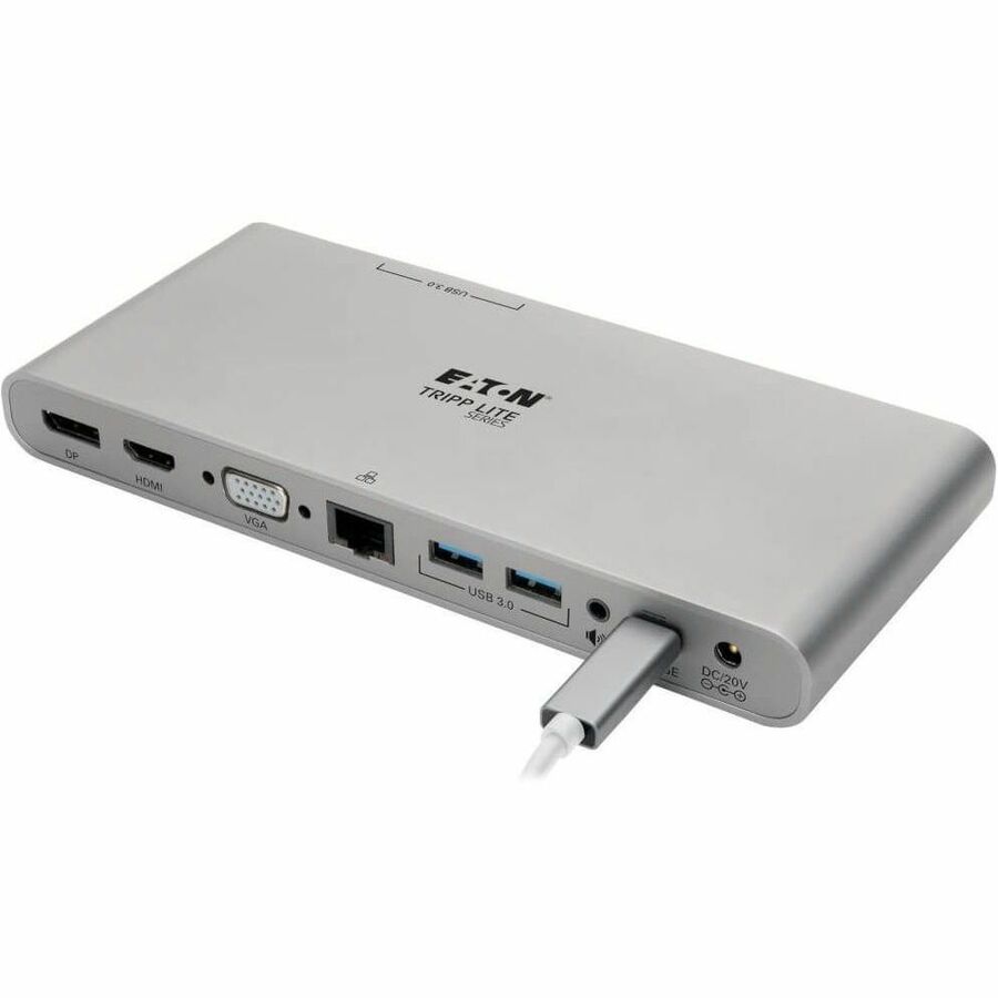 Eaton Tripp Lite Series USB-C Dock, Triple Display - 4K HDMI/DisplayPort, VGA, USB 3.x (5Gbps), USB-A/C Hub Ports, GbE, 100W PD Charging - Thunderbolt 3, Silver — U442-DOCK4-S