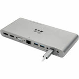 Eaton Tripp Lite Series USB-C Dock, Triple Display - 4K HDMI/DisplayPort, VGA, USB 3.x (5Gbps), USB-A/C Hub Ports, GbE, 100W PD Charging - Thunderbolt 3, Silver — U442-DOCK4-S