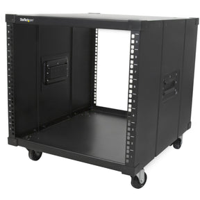StarTech.com 4-Post 9U Mobile Open Frame Server Rack, 19" Network Rolling Rack for Narrow Spaces, Small Data Rack with Casters, TAA — RK960CP