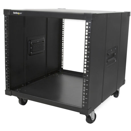StarTech.com 4-Post 9U Mobile Open Frame Server Rack, 19" Network Rolling Rack for Narrow Spaces, Small Data Rack with Casters, TAA — RK960CP