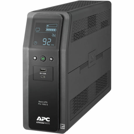 APC Back-UPS Pro, 1000VA/600W, Tower, 120V, 10x NEMA 5-15R outlets, Sine Wave, AVR, USB Type A + C ports, LCD, User Replaceable Battery — BR1000MS