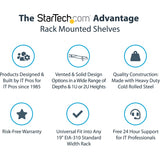 StarTech.com 1U Vented Server Rack Cabinet Shelf - Fixed 7in Deep Cantilever Rackmount Tray for 19" Data/AV/Network Enclosure w/Cage Nuts — CABSHELF1U7V