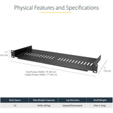 StarTech.com 1U Vented Server Rack Cabinet Shelf - Fixed 7in Deep Cantilever Rackmount Tray for 19" Data/AV/Network Enclosure w/Cage Nuts — CABSHELF1U7V